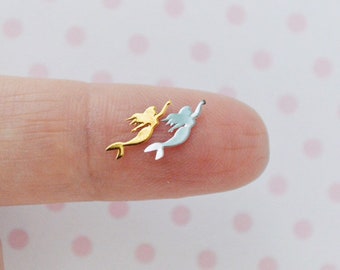 8mm Tiny Mermaid Metal Charms: Gold or Silver Glitter Resin Supplies (50 pc)