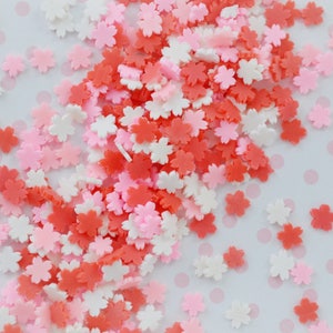 5mm Kawaii Pink With Red Sakura Cherry Blossom Sprinkles Polymer Clay Resin Supplies Nail Art Decoden Slime - 10 grams