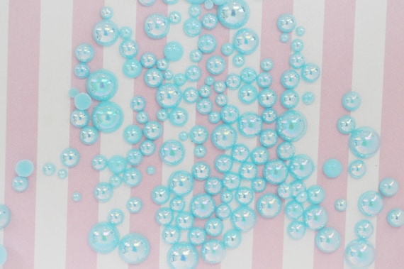 2mm-10mm Ab Iridescent Aqua Blue Hemisphere Pearl - 200 Piece Set