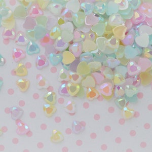 6mm AB Jelly Iridescent Pastel Rainbow Kawaii Heart Rhinestone Flatback Resin Decoden Cabochon- 100 piece set