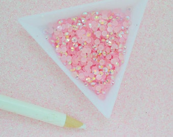 3mm Pastel Pink AB Jelly Iridescent Rhinestone Flatback Resin Decoden Cabochon - 5 grams