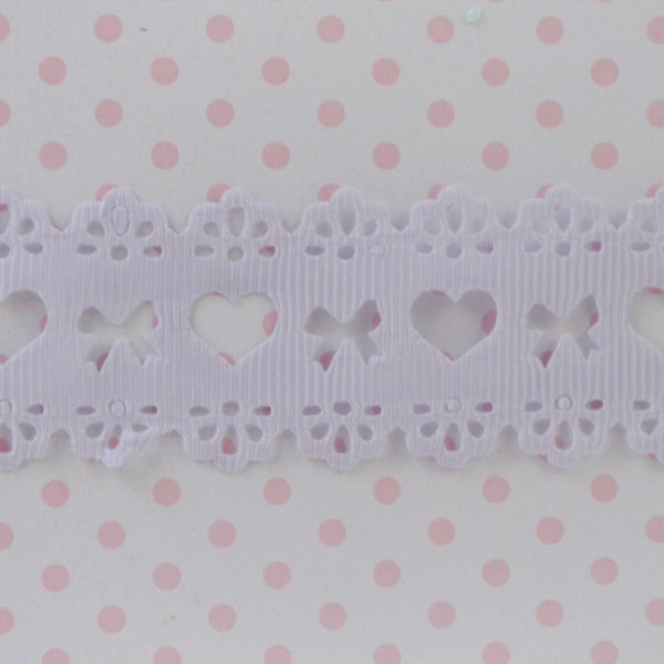 30mm Pastel Purple Lavender Lace Cutout Heart and Bow Kawaii Victorian Classic Hime Sweet Lolita Grosgrain Ribbon - 5 yards