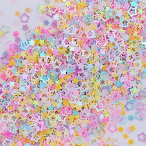4 mm Kawaii Pastel Arco-íris Iridescente Oco Estrela Pop kei Festa Kei Fada Kei Glitter Resina Suprimentos Nail Art Decoden Slime - 10 gramas
