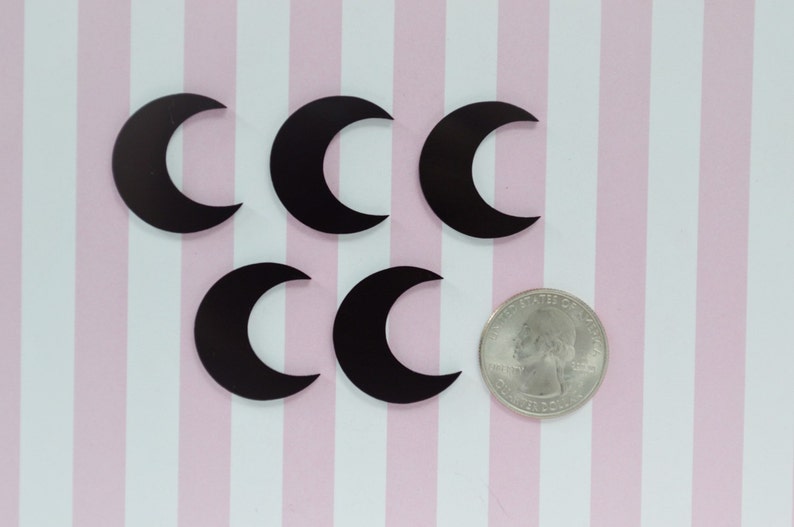 25mm Black Crescent Moon Flatback Resin Decoden Cabochon 5 piece set image 3