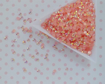 3mm Pastel Peach Pink AB Jelly Iridescent Rhinestone Flatback Resin Decoden Cabochon - 5 grams