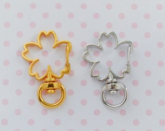 Llavero en forma de flor de cerezo en flor de cerezo en flor de Sakura de oro o plata Kawaii de 35 mm - juego de 5 piezas