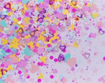 Kawaii Pink Purple Green Orange Iridescent Mix Shape Heart Butterfly Star Mouse Glitter Resin Supplies Nail Art Decoden Slime - 5 grams