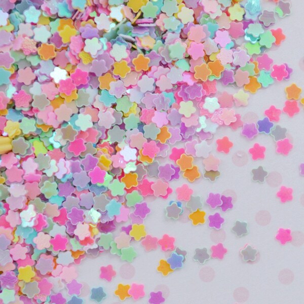 3mm Kawaii Pastel Rainbow Iridescent Sakura Cherry Blossom Spring Glitter Resin Supplies Nail Art Decoden Slime - 10 grams