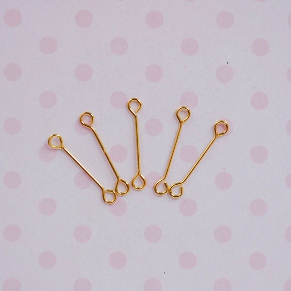 15mm 18k Gold Plated Double Hole Bead Pin Jewelry Findings - set of 20