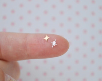 5mm Tiny Kawaii Gold or Silver 8 Point Star Metal Glitter Resin Supplies Nail Art Decoden - set of 50