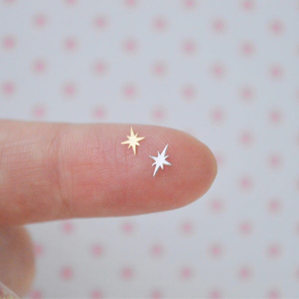 5 mm Petite étoile kawaii dorée ou argentée à 8 branches, métal scintillant, résine, décoration pour ongles décodée - lot de 50