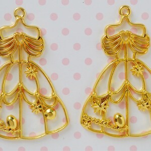 51mm Kawaii Golden Princess Ball Gown Bezel Pendant Charm UV Resin Decoden Cabochons - set of 2