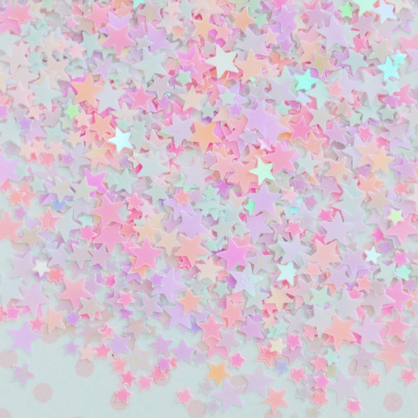 Kawaii Pastel Iridescent Pink and Purple Mixed Size Star Glitter Resin Supplies Nail Art Decoden Slime Glitter - 10 grams