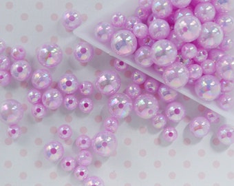 6mm-10mm Pastel Purple AB Iridescent Kawaii Pearl Beads Hime Kawaii Mix Size Pearls- set of 100