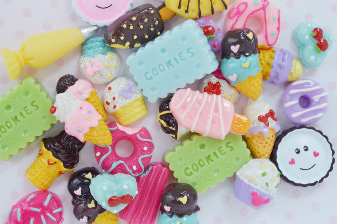 12mm25mm Kawaii Pastel Candy Mix Ice Cream Cake Cookie Cabochons Heart Popsicle Ice Cream Food