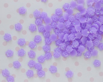 5mm Bright Purple Kawaii Rose Flower Flatback Resin Decoden Cabochon - 50 piece set