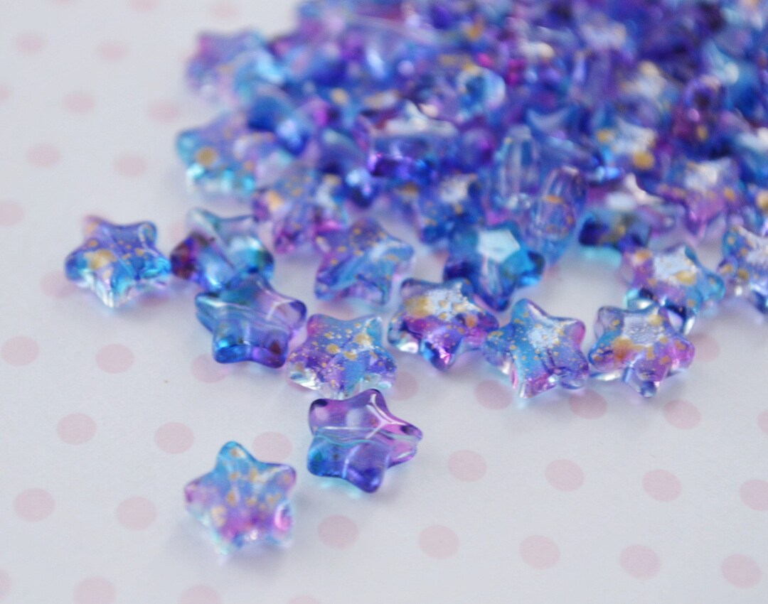 8mm Purple and Blue Metallic Gold Paint Splattered Glass Kawaii Star