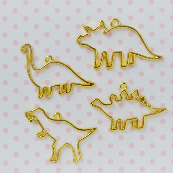 40mm-46mm Kawaii Golden Dinosaur Bezel Charm - set of 4