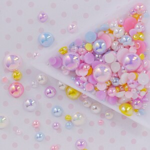 Iridescent Pastel Pearls: Mixed Size Flatback Cabochons - 200 pc Set