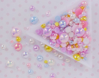 Iridescent Pastel Pearls: Mixed Size Flatback Cabochons - 200 pc Set