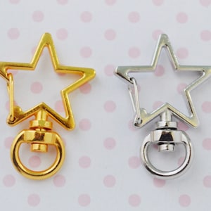 34mm Kawaii Gold Silver or Rose Gold Star Shaped Key Ring Keychain - 5 piece set