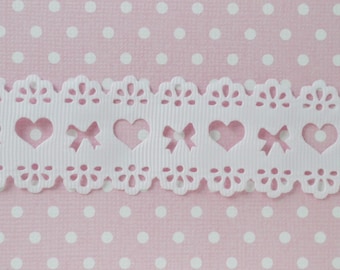 30mm White Lace Cutout Heart and Bow Kawaii Victorian Classic Hime Sweet Lolita Grosgrain Ribbon - 5 yards