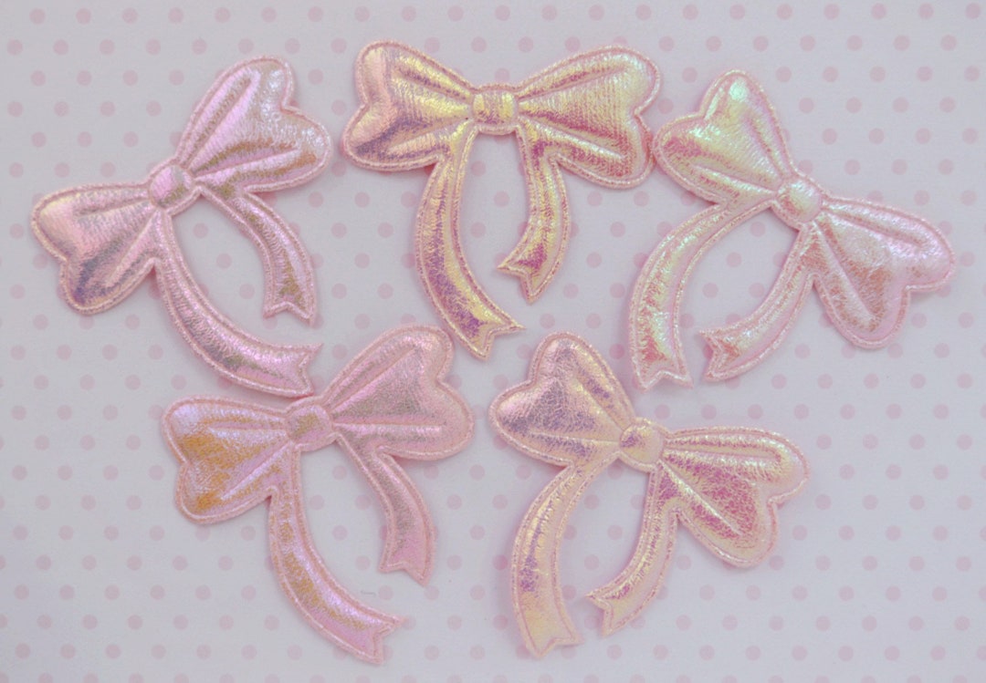 Iridescent Pastel Pink Bow Applique: Kawaii Sew-on Ribbon (60mm, Set of ...