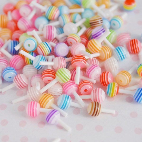 12mm Tiny Rainbow Mix Kawaii 3D Lollipop Candy Charm Resin Decoden Cabochon - set of 20