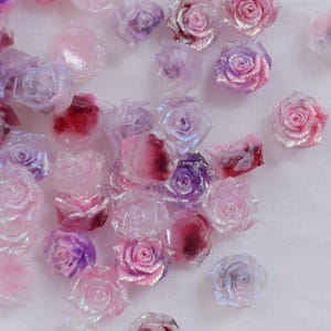 10mm Mix Pink and Purple Ombre Glitter Rose Flower Kawaii Resin Nail Charm Decoden Cabochon - 25 piece set