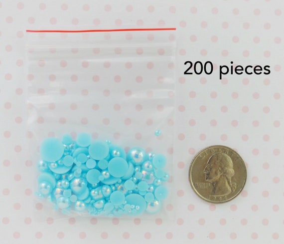 2mm-10mm Ab Iridescent Aqua Blue Hemisphere Pearl - 200 Piece Set
