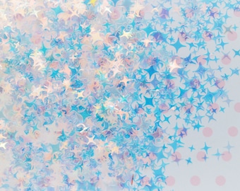 2mm - 5mm Kawaii Clear Iridescent 4 Point Star Glitter Resin Supplies Nail Art Decoden Slime - 5 grams