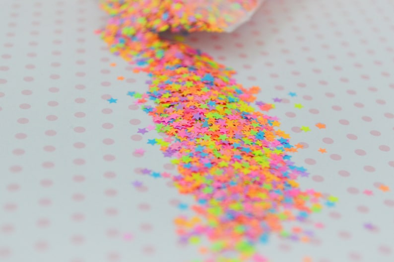 3mm Kawaii Neon Rainbow Star Mix Glitter Resin Supplies Nail Art Decoden Slime 5 grams image 3