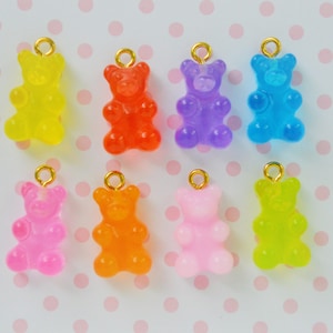 16mm Colorful Gummy Bear Gold or Silver Hooks Kawaii Candy Charms - set of 8