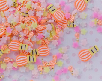 5-15mm Kawaii Pastel Pink Orange Sakura Cherry Blossom Hot Air Balloon Flower Sprinkles Polymer Clay Resin Supplies Nail Art Slime- 10 grams