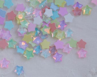 6mm Tiny Mocha AB Pastel Rainbow Iridescent Kawaii Star Rhinestone Flatback Resin Decoden Cabochon- 20 piece set