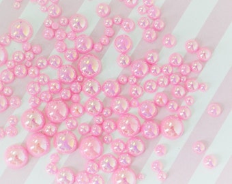 2mm-10mm Mixed Size Pink AB Iridescent Hemisphere Pearls - 200 piece set