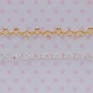 5mm Kawaii Gold or Silver Star Link Chain Jewelry Findings Decoden Supplies - 1 meter
