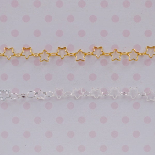 5mm Kawaii Gold or Silver Star Link Chain Jewelry Findings Decoden Supplies - 1 meter