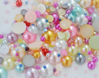 10mm - 2mm Mix Sizes Rainbow Pastel Mixed Color Hemisphere Pearls - 200 piece set