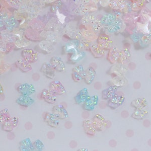Iridescent Bow Cabochons: Pastel Rainbow Resin Flatbacks (20 Piece Set)