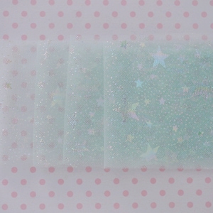 55mm Wide Kawaii Pastel Mint Green Dreamy Yume Iridescent Star Print Star Tulle Ribbon - 5 yards