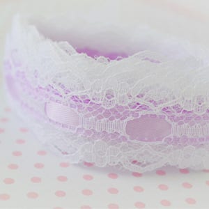 30mm Kawaii Pastell Lila Lavendel Satin Weißes Spitzenband - 3 Meter