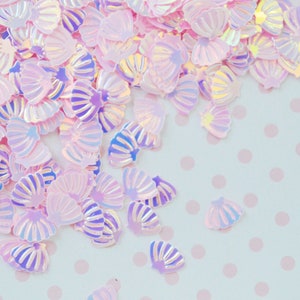 8mm Kawaii Pastel Pink Iridescent Mermaid Seashell Glitter Resin Supplies Nail Art Decoden Slime - 10 grammes