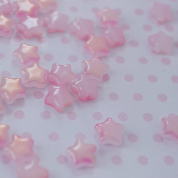 8mm Pastel Pink Opalescent Golden Metallic Kawaii Glass Kawaii Star Beads - set of 10