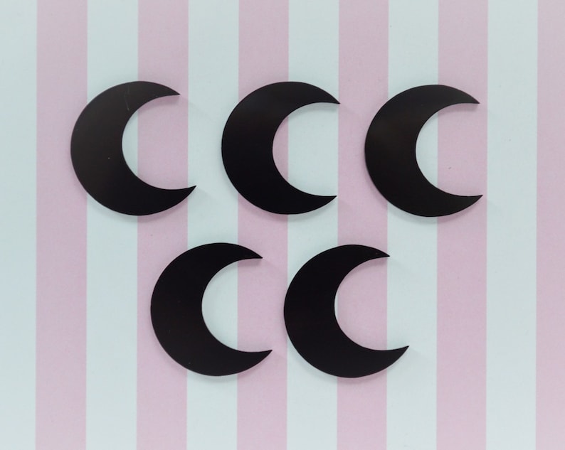 25mm Black Crescent Moon Flatback Resin Decoden Cabochon 5 piece set image 1