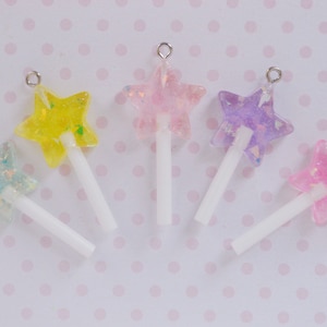38 mm hanger pastel roze blauw geel Yume kawaii iriserende glitter ster lolly snoep bedel hars decoden-set van 5