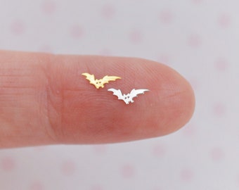 7mm Tiny Kawaii Metallic Gold or Silver Bat Metal Glitter Halloween Theme Resin Supplies Nail Art Decoden - set of 50