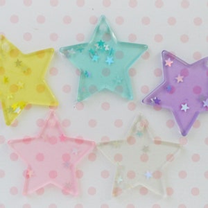 30mm Pastel Color Star Glitter Star Charms Flatback Resin Decoden Cabochons - set of 5