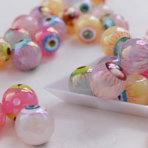 16mm Iridescent Pastel Eyeball Rainbow Mix Round Beads Bright Decoden Jewelry Supplies - 10 pieces