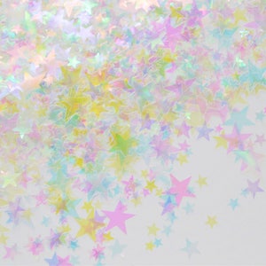3mm-10mm Kawaii Clear Iridescent Mixed Sized Star Glitter Resin Supplies, Nail Art, Slime, Decoden - 5 grams